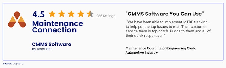 CMMS Software review of Accruent Maintenance Connection in Capterra
